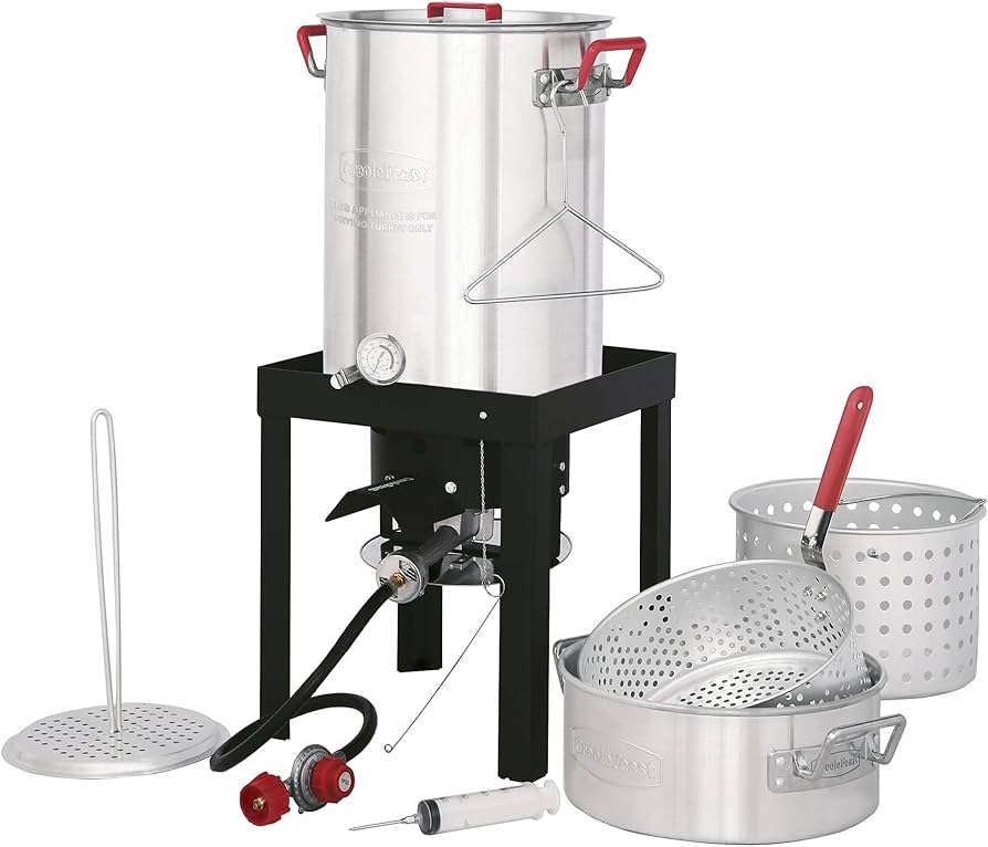 CreoleFeast TFS3010 Propane 30 Qt. Turkey and 10 Qt. Fish Fryer Boiler Steamer Set with 50,000 BTU Burner