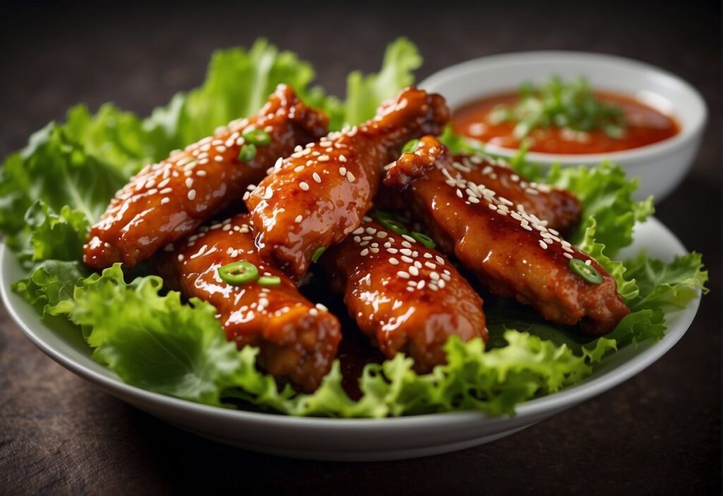 A bowl of Asian-inspired wings, garnished with sesame seeds.