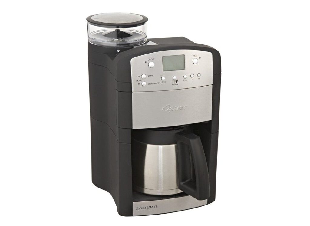 Capresso CoffeeTeam TS Digital Coffee Maker with Conical Burr Grinder for Freshly Ground Coffee