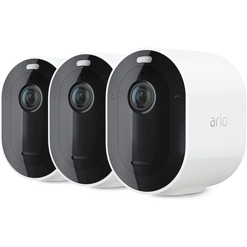 Arlo Pro 4 wireless outdoor security camera with spotlight and night vision.