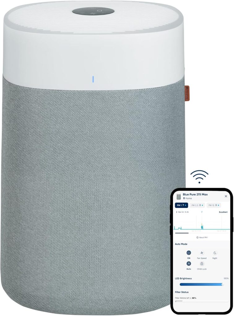 Blueair Blue Pure 211i Max air purifier with 360° air intake and Scandinavian-inspired design